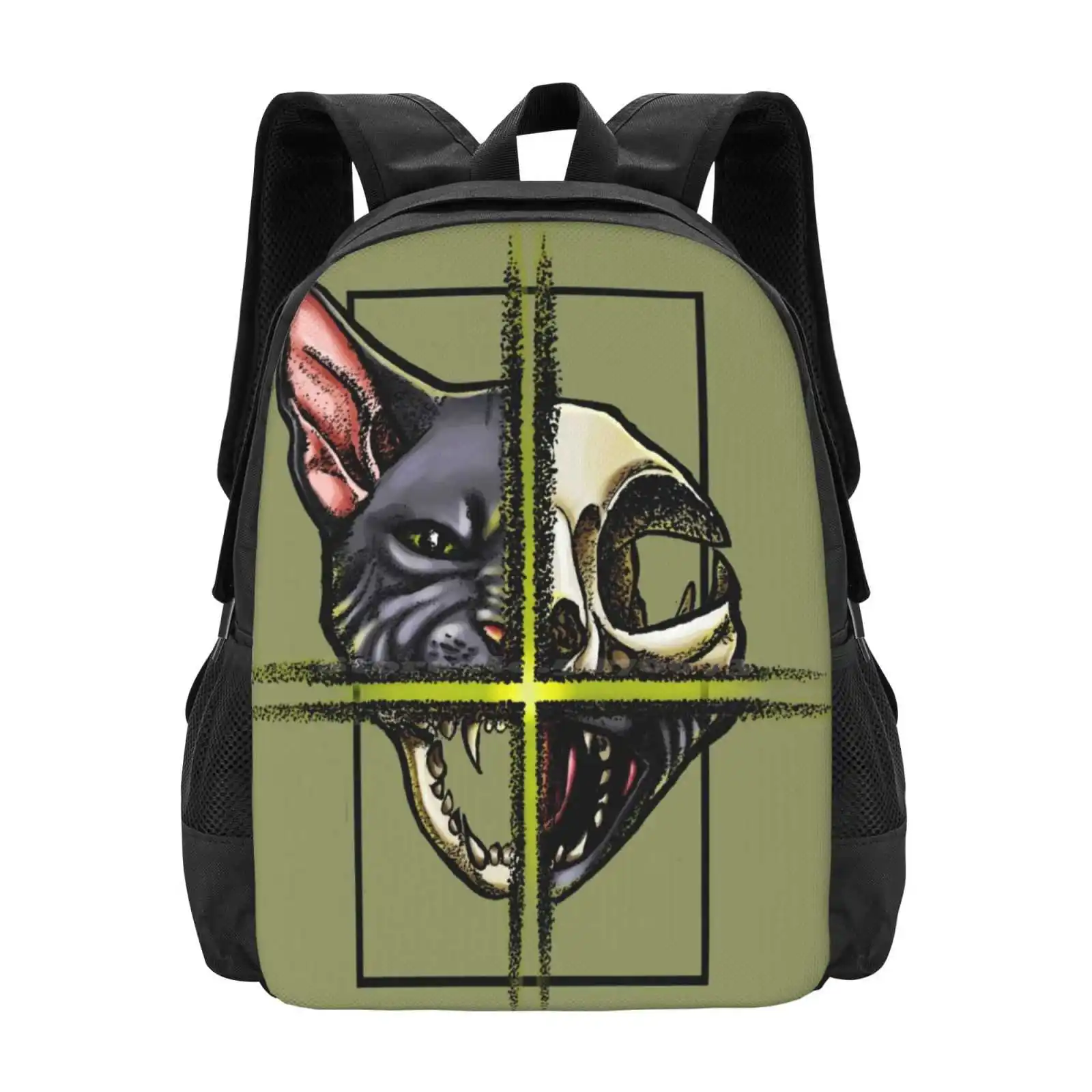 Schrodinger'S Cat 3D Print Design Backpack Student Bag Cat Skull Schrodingers Cat Tattoo Art Tattoo Design Neotraditional