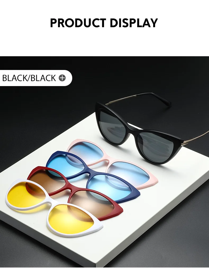 VCKA Katze Auge 5 + 1 Set Myopie Sonnenbrille Frauen Polarisierte Magnetische Gläser TR90 Clip-auf Rezept 1,61 1,67 custom-0.5 ~-10 – Detail 7