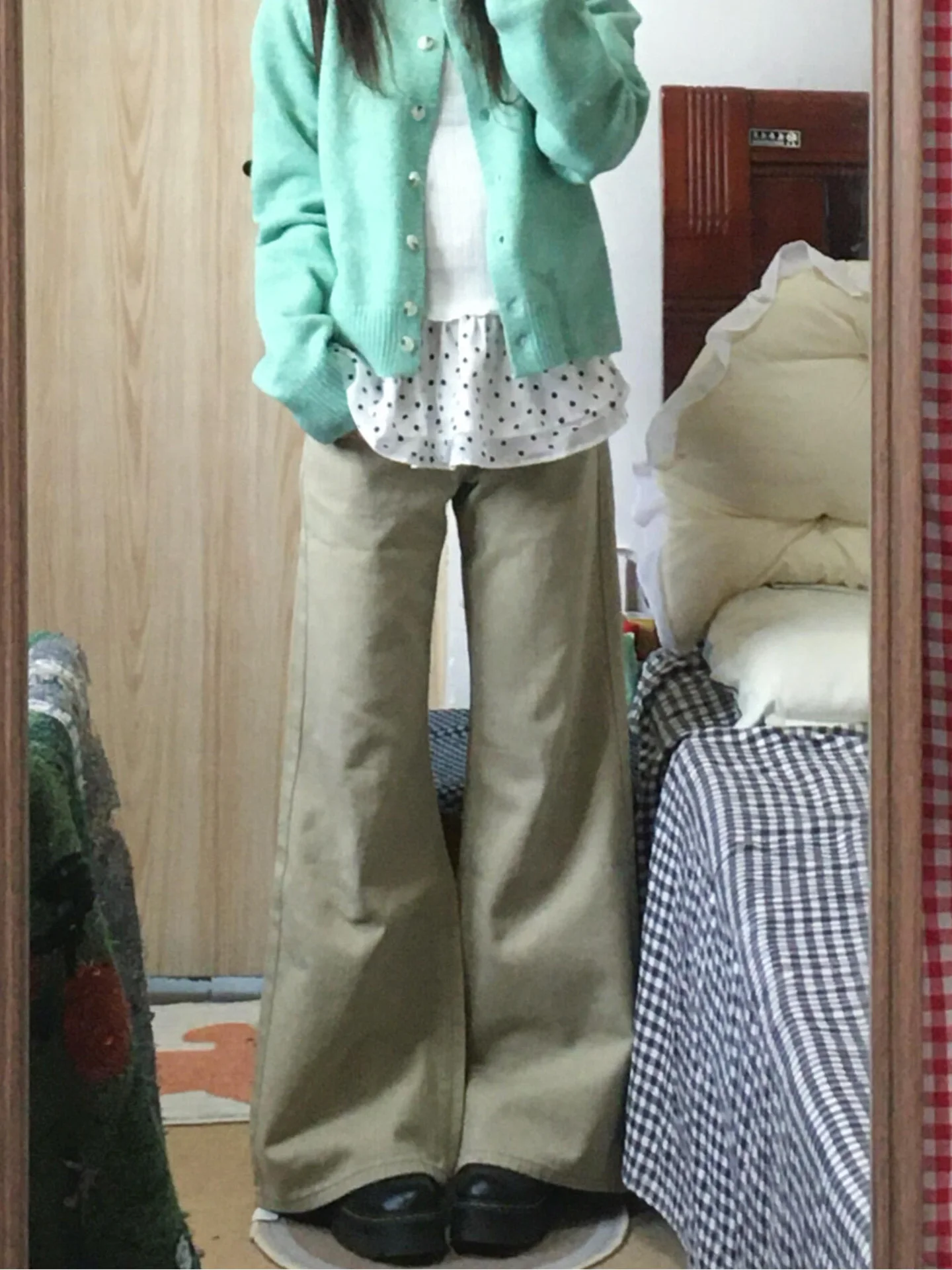 

American Style Khaki Wide Leg Straight Cut Jeans Women's Summer New Small Size Pear Shape Vintage Slimming Denim Pants