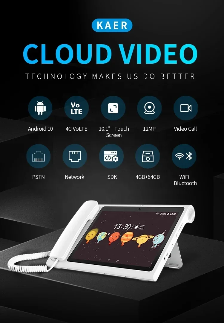 OEM ODM Home Office 3G 4G VoLTE WiFi Video Phone 4+64GB 10 Inch Touch Screen PSTN Android Telephone Smart Landline Telephone