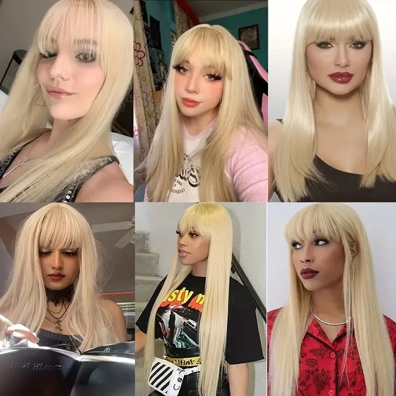 European and American Fashion Colorful Cosplay Long Straight Hair Wig Natural Bangs