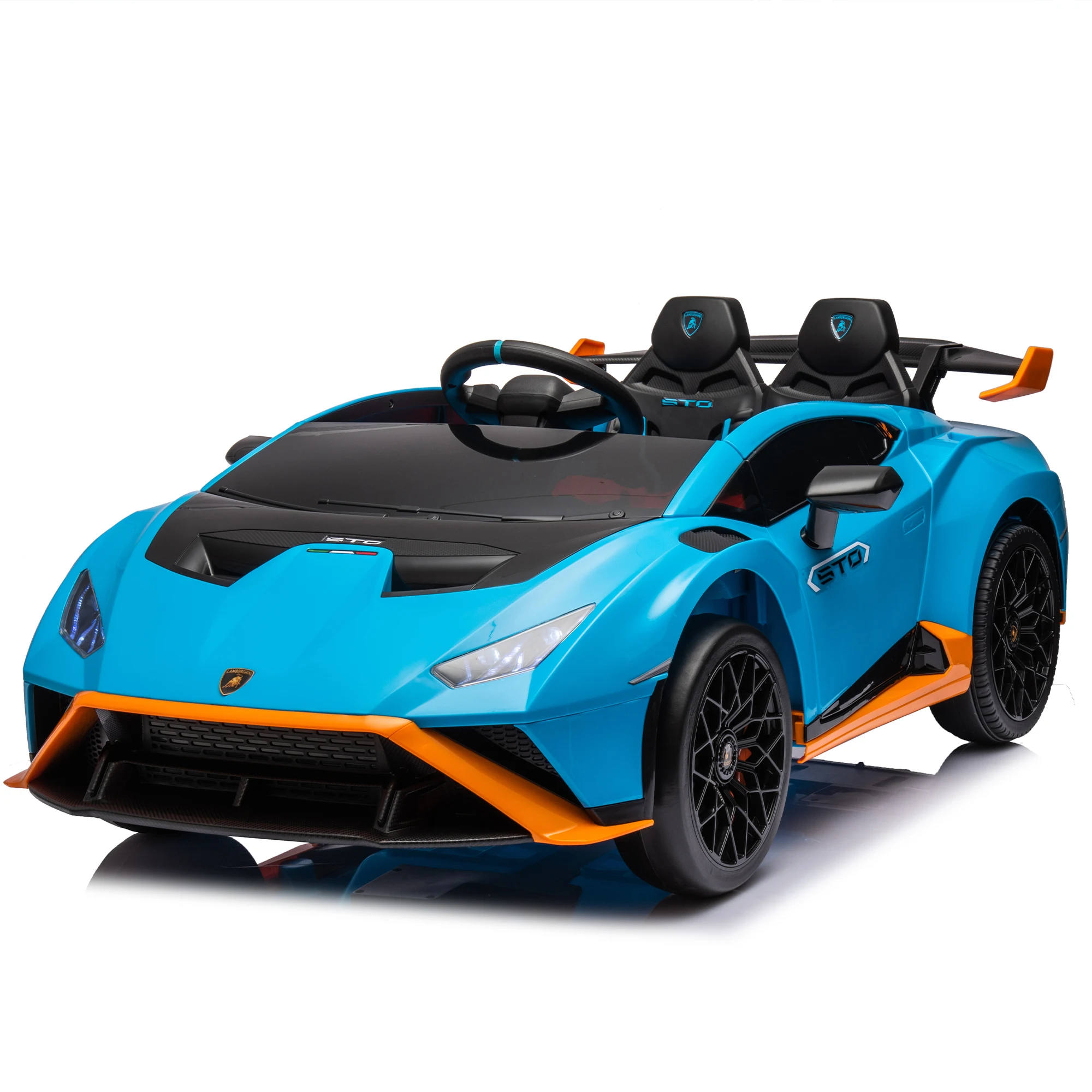 

Lamborghini Huracan Sto 24V Electric Ride-On Drift Car, 6 MPH Max Speed, Foam Front Wheels, 360° Spin, LED Lights, Dynamic Music