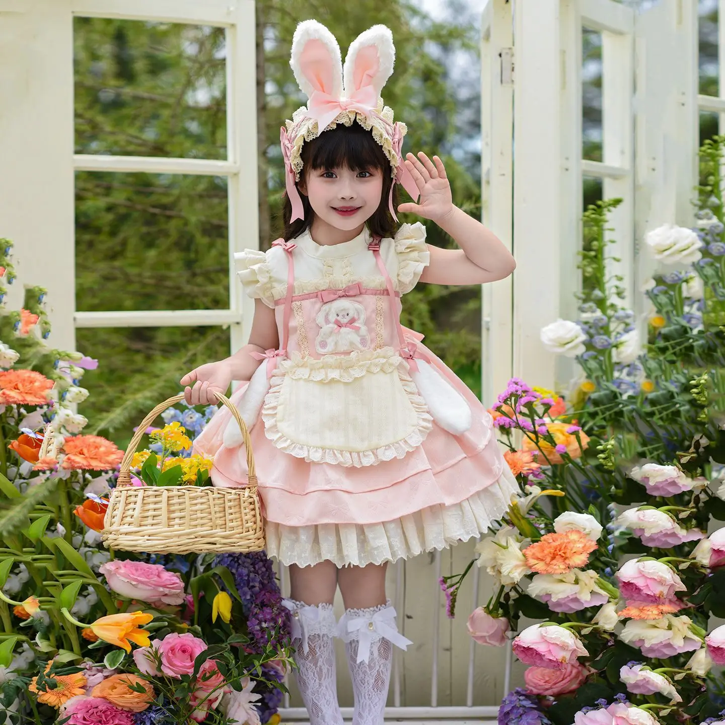 Baby Girl Summer Shiny Pink Sweet Lolita Lace Princess Gauze Ball Gown Cartoon Lace Dress Birthday Party Eid Childen Clothing