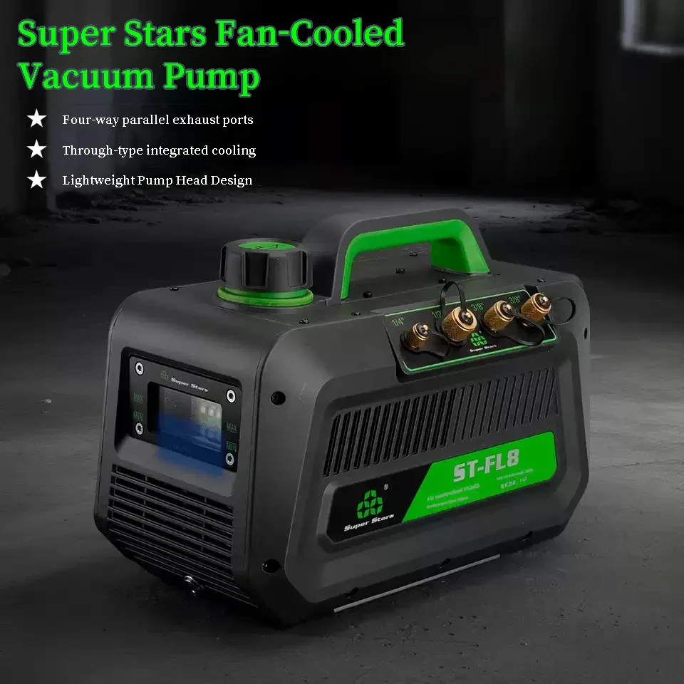 Super Star ST-FL8 Large Air Cooled Vacuum Pump 4 Parallel Inlets for Faster Evacuation for HVAC Refrigeration Work Low Pressure