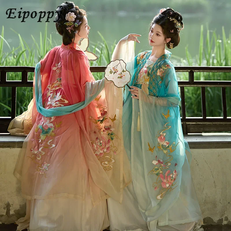 Tang style Hanfu large sleeved shirt, Hezi skirt, heavy embroidery