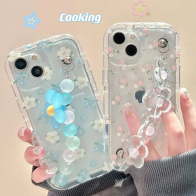 Chain Clear Case for iPhone 15 14 13 12 11 Pro Max XR XS X 8 7 6 6S Plus SE 2020 Summer Fragmented Flowers Cover Funda Protector