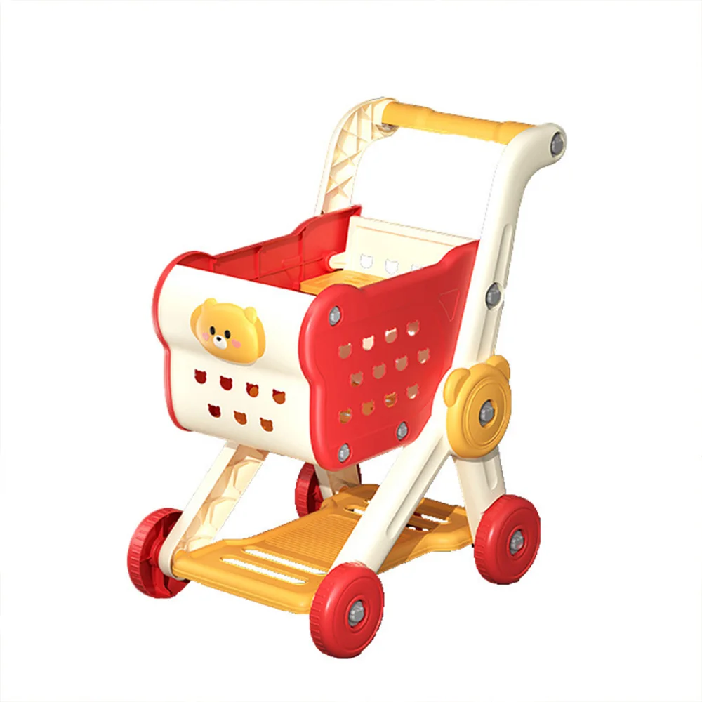 Children’s Shopping Cart Toy with Food Accessories Pretend Play Supermarket Handcart Kitchen Educational Gift