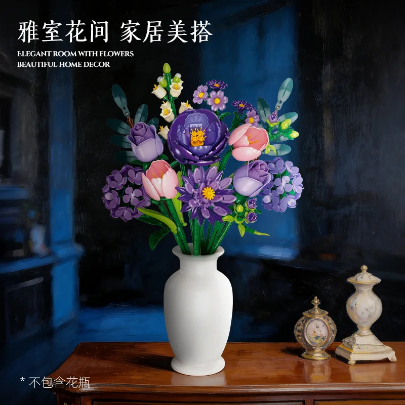 Tulip Rose Sunflower Building Set - Realistic Flower Bouquet Model Kit, Creative Educational Toy Gift