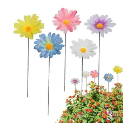 Flower Garden Stake Decor Metal Daisy Flower Stick Outdoor Floral Picks Colorful Flower Yard Art Pathway Patio Lawn Ornament