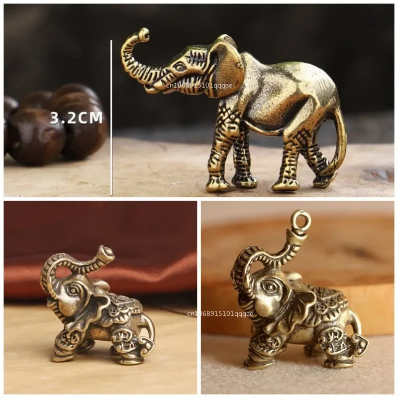 New Brass Solid Elephant Statue Desk Toy Ornaments Copper Animal Miniatures Figurines Home Decorations Crafts Accessories