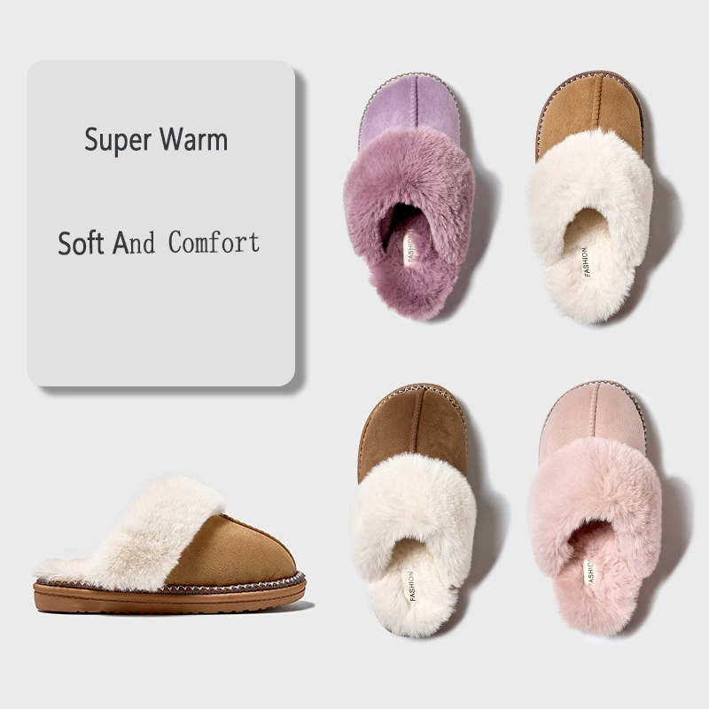 Zapatillas de casa Comwarm de piel de invierno para mujer, chanclas de dormitorio borrosas suaves y cómodas, zapatos cálidos de felpa de piel sintética, zapatillas de algodón esponjosas