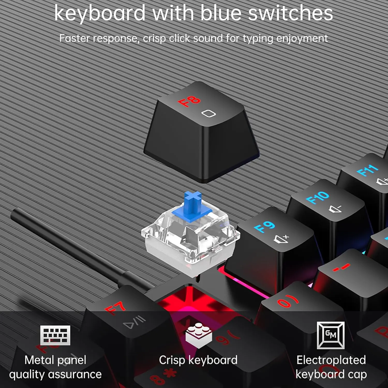 Imagem -04 - Tipo-c com Fio Gaming Teclado Mecânico Interruptor Azul Durável Abs Keycaps 104-key 21 Modos Rgb Led Backlit