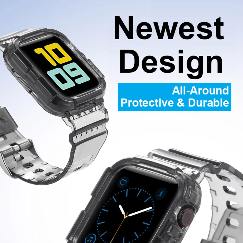 Silikonowa przezroczysta pasek do zegarka Apple Watch 44mm 42mm 40mm 38mm Case przezroczysty zespoły sportowe wymiana obudowy pasek do iWatch SE 6/5/4