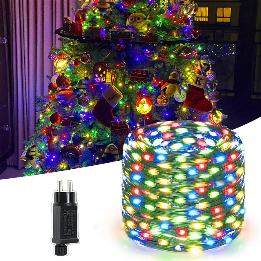 Corda de luzes led para decoração ao ar livre, corda de luzes de fadas, à prova waterproof, para festa de casamento, pátio, jardim, 20m, 50m, 100m, 8 modos, novo