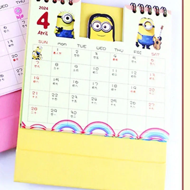 2025 Minions calendario da tavolo Cartoon Office Standing Paper accessori per la casa decorativo carino Anime delicato Mini studente Decor Gift