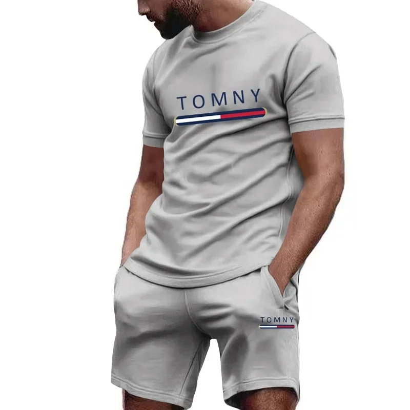 

2026 brand new summer fashion printed fitness and sports loose, breathable, quick-drying round-neck short-sleeved set