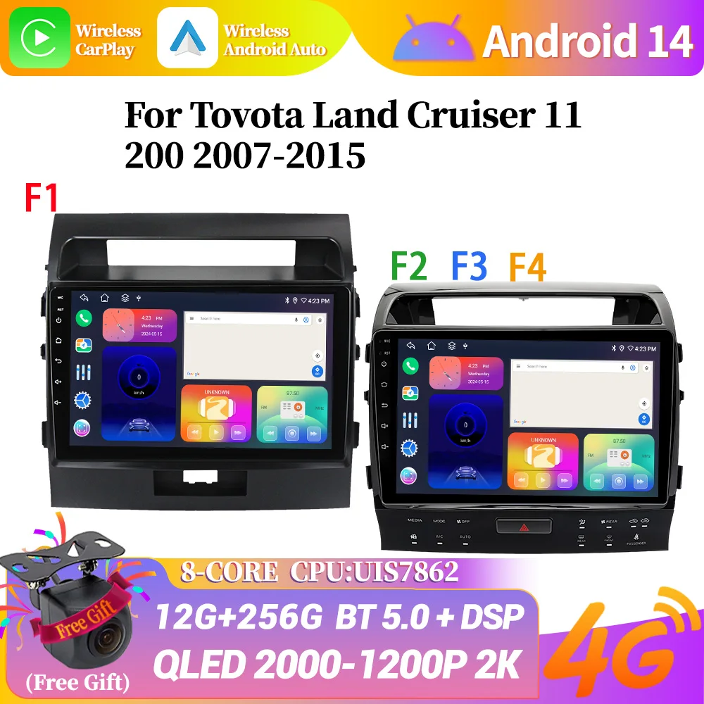 

Car Radio WIFI Navigation 2DIN Android 14 Wireless Carplay GPS Multimedia Stereo Screen For Toyota Land Cruiser 11 200 2007-2015