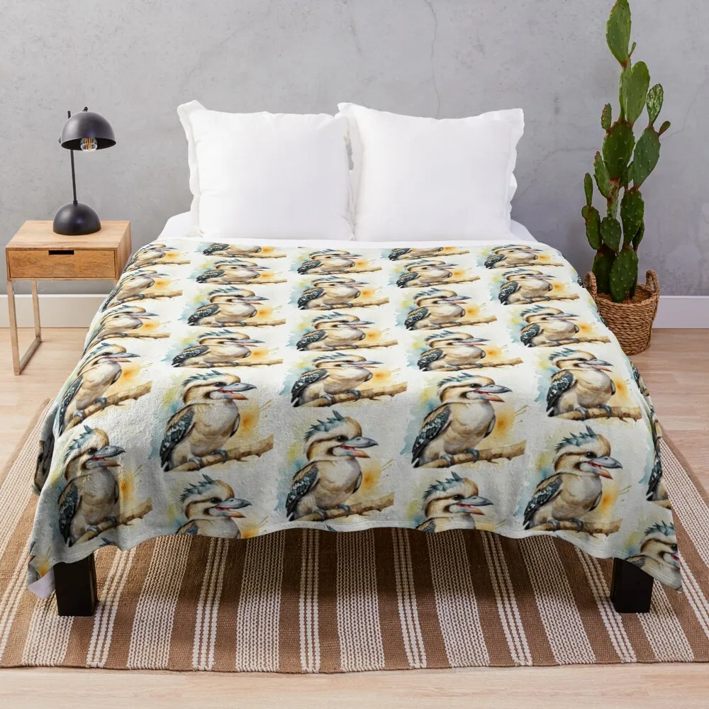 Watercolor Laughing Kookaburra Throw Blanket Polar Tourist Bed covers Soft Big Blankets