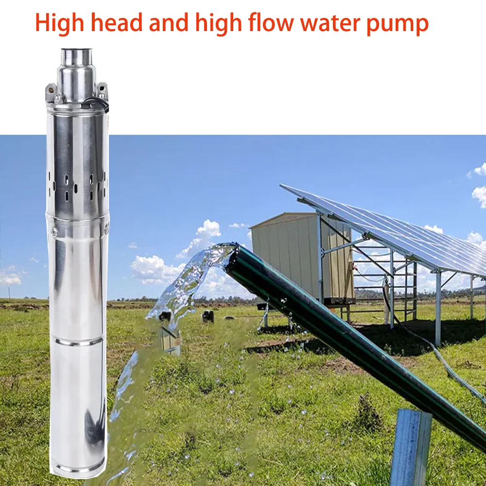 370W Solar DC Deep Well Pump Max Flow 2000L Per Hour Solar PV Brushless Steel Submersible Pump Max Head 65M For Agriculture