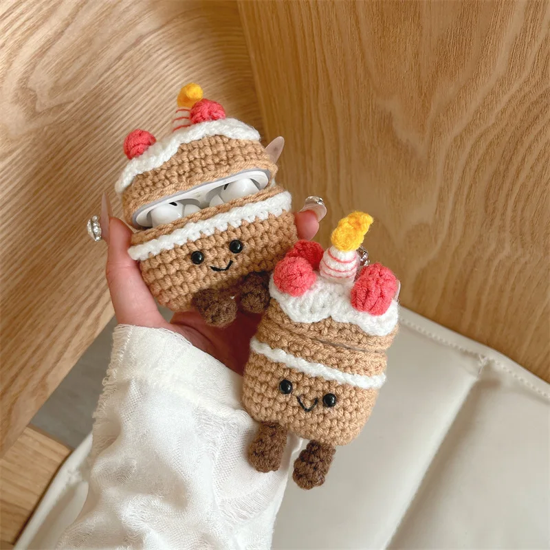 

Cartoon Cake Knitted Case for AirPods 4 Airpod 1 2 3 Pro Pro2 Bluetooth Earbuds Charging Box Protective Earphone Case Cover