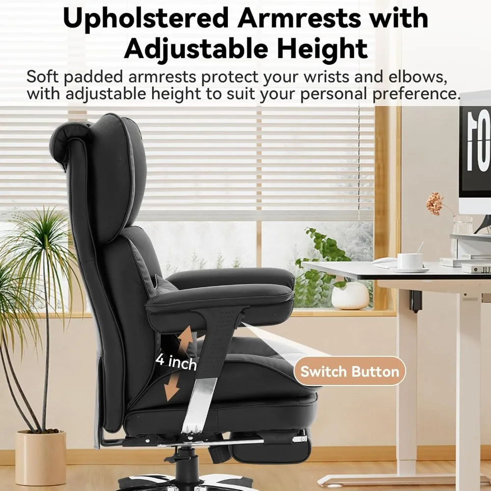 كرسي مكتب كبير وطويل بوزن 400 رطل، كرسي مكتب تنفيذي مريح عالي الظهر مع مسند للقدمين، كرسي مكتب كمبيوتر واسع للمكتب المنزلي #3