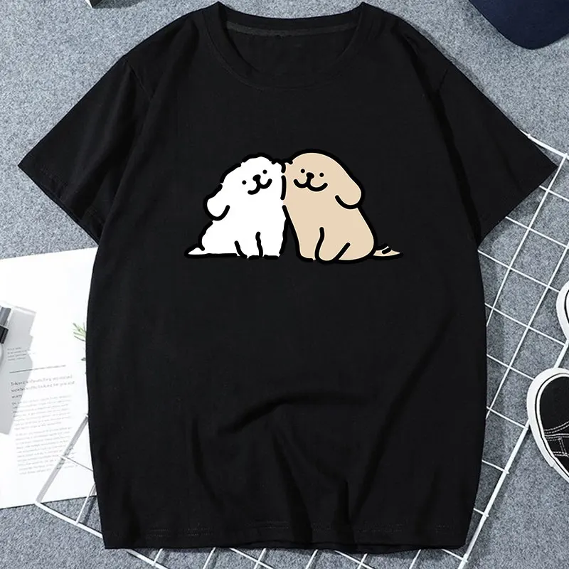 Maltese Line Puppy Women Clothing Kawaii Cartoon God Man Couple Printed T-shirt Girlfriend Boyfriend Birthday Gift Ropa Mujer