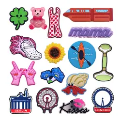 1 Pcs Original Ferris Wheel PVC Shoe Charms Accessories Cute Lucky Clover Sunflower Train Shapes Sandal Upper Buckle Decorations