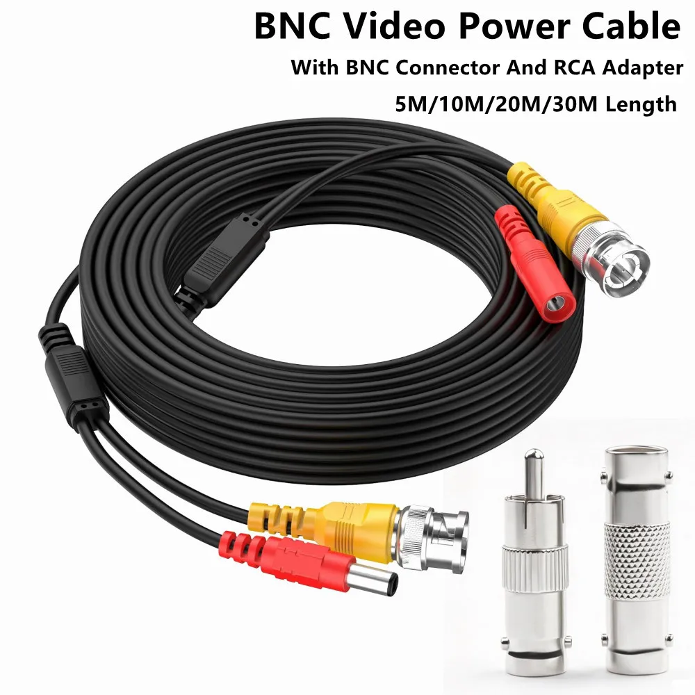 BNC Video Power Cable BNC 2 IN 1 Extension Security Camera Cable Wire Cord 5M/10M/20M/30M With BNC Connector And RCA Adapter