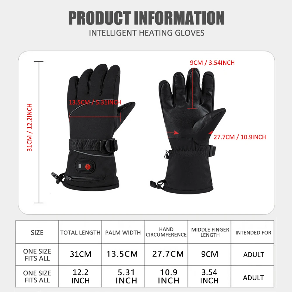 Heated Gloves 7.4V 3000MA Bicycle Heated Gloves Windproof Rechargeable Motorcycle Gloves Touchable Palm Anti Slip Ski Gloves