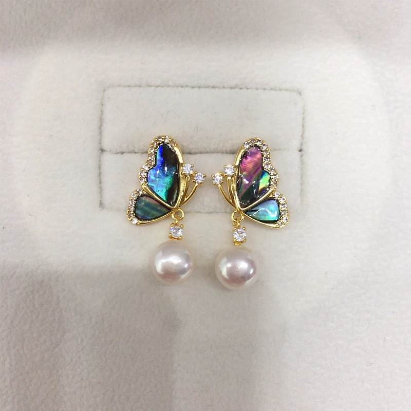 ZHBORUINI 2024 Natural Freshwater Pearl Earrings Colorful Abalone Shells Dynamic Pearls 14K Gold-Plated S925 Pure Silver Needles