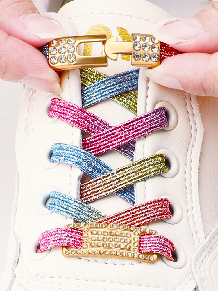 

1 пара блестящих эластичных шнурков без завязок с перекрестным замком и подвесками, роскошная умная пряжка для кроссовок AF1, металлические шнурки