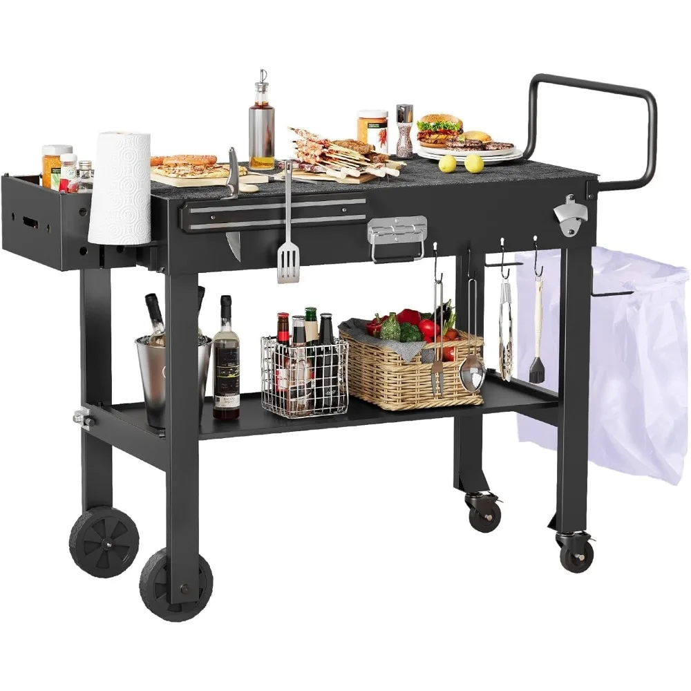

Grill Tables, Grill Cart Outdoor with Swivel Wheel, Pizza Oven Table with Trash Bag Holder, 31 x 17 inches Griddle Stand for Tai