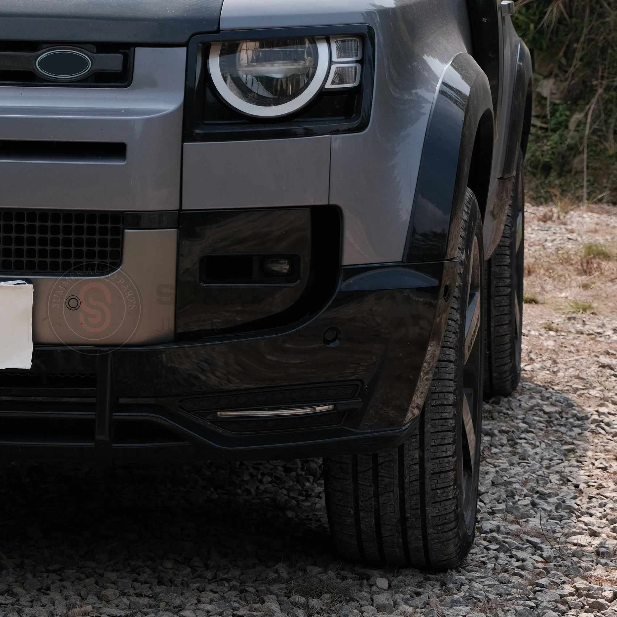 تصميم جديد اكسسوارات السيارات الخارجية طقم الجسم المصد الأمامي الشفة مع مصباح ليد لاند روفر ديفندر 90 110 #3