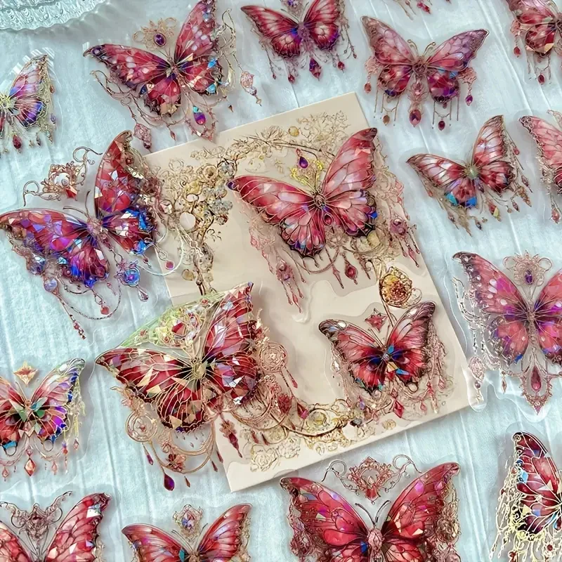 20 sztuk naklejek z czerwonym motylem wielokrotnego użytku: brokat, błyszczący i samoprzylepny do pamiętnika, planera i scrapbookingu