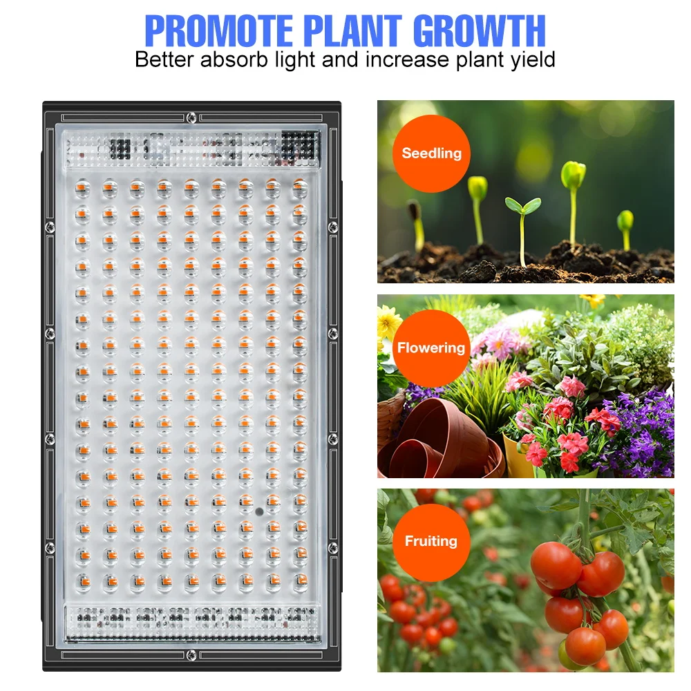 Lámpara LED de cultivo de plantas de 200W IP65, luz Phyto impermeable, fitoamplificador hidropónico de espectro completo con trípode, bombilla de crecimiento de 220V