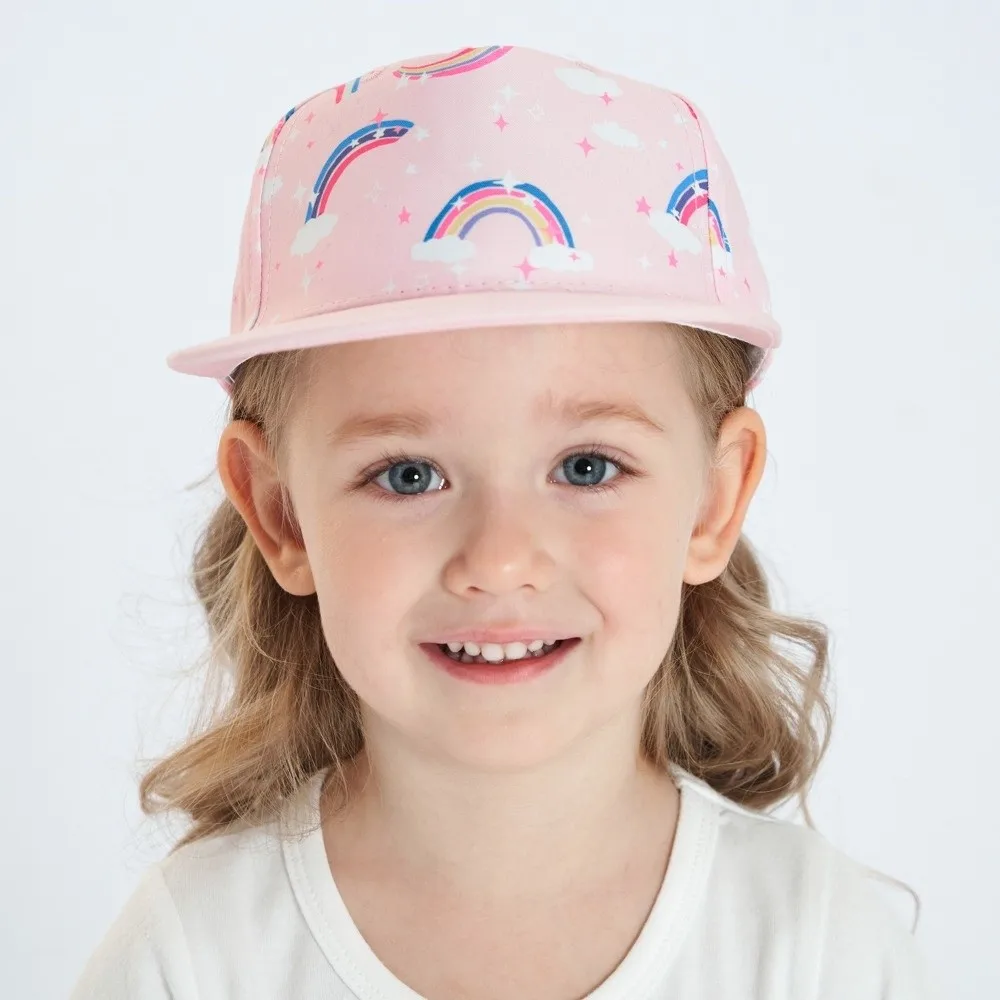 Adjustable Closure Kids Snapback Hat Five-Panel Structure Vibrant Pattern Toddler Flat Brim Cap Breathable Cotton