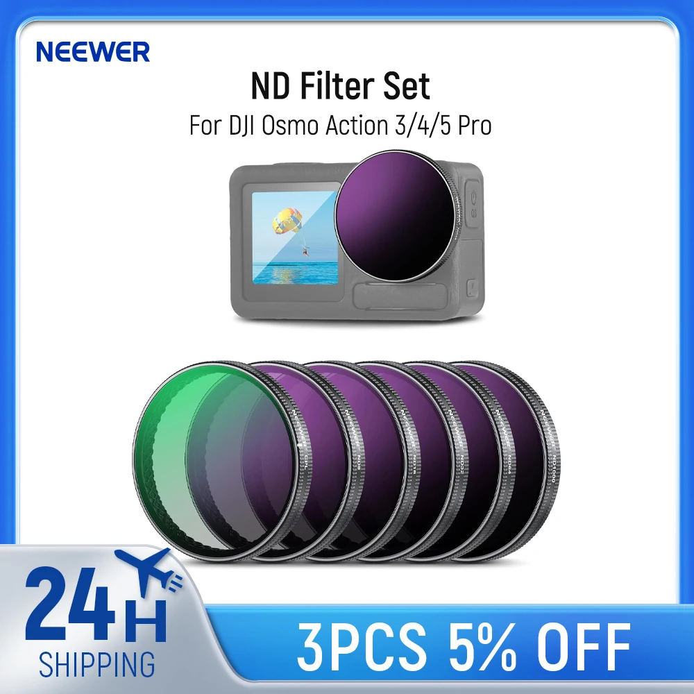 NEEWER ND-Filter-Set für DJI Osmo Action 3/4/5 Pro, 6er-Pack ND8+ND16+ND32+ND64+ND1000+CPL Action-Kamera-Zubehör