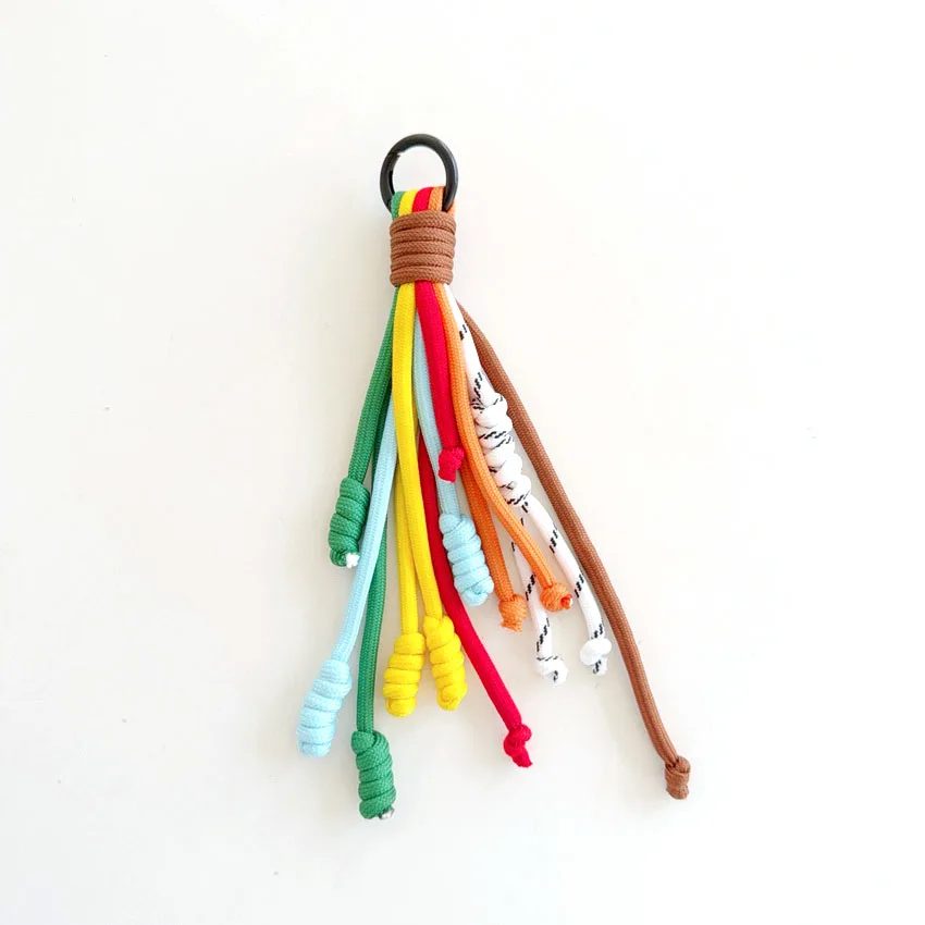 Korean Rainbow Braided Rope Phone Strap Pendant Bag Accessories Tassel Anti-theft Key Chain Colorful Pendant Gift Keyring