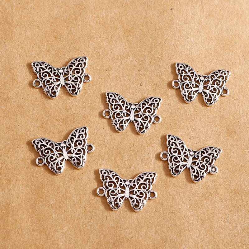 30pcs 20x14mm Retro Silver Color Hollow Butterfly Charms Connector for Jewelry Making DIY Handmade Bracelets Necklaces Accessory