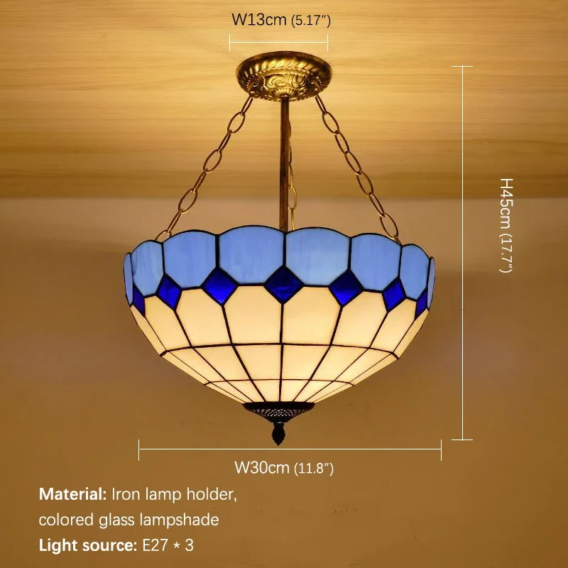 SEAN Tiffany Chandelier Mediterranean Sea Color Glass Pendant Lamp Home Living Room restaurant Bedroom Hotel Corridor