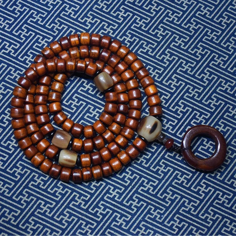 Natural Cow 108 Bead Bracelet, Tibetan Style Bone for Men and Women, Long String Buddhist Prayer Beads Jewelr
