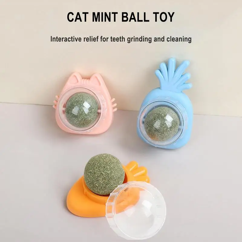 Bola de parede de catnip, bola giratória de parede comestível, brinquedos de catnip, promove a digestão, bola de roller de gato, bola de lamber para gato