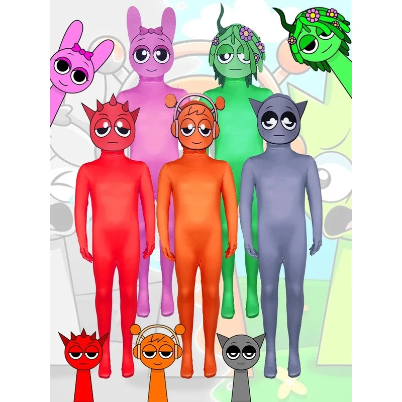 

Плюшевый комбинезон для косплея Sprunki, новинка 2025 года, карнавальный костюм для детей и взрослых, наряд унисекс для вечеринки на Хэллоуин, дизайн ритм-бокса, косплей