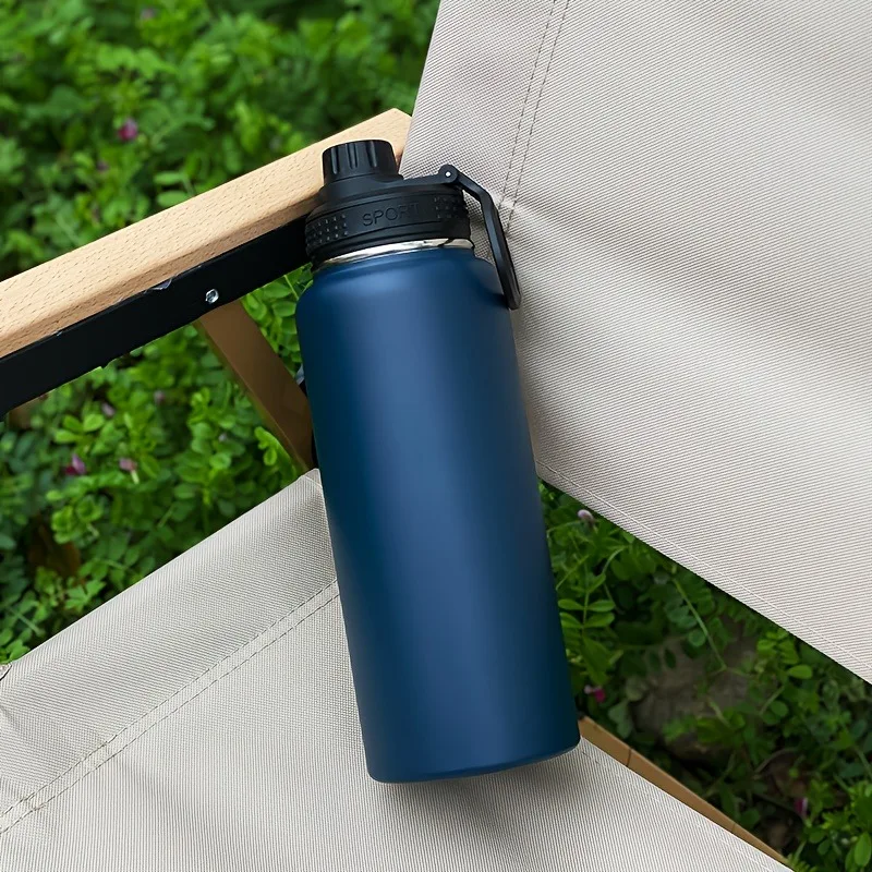 

1pc 1000ml Stainless Steel Water Bottle With Straw, 32Oz Double Walled Vacuum Insulated Water Cup, Suitable For Outdoor Travel