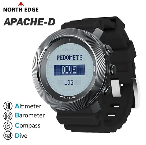 NORTH EDGE 2025 APACHE-D 스마트워치 프리다이빙 시계 스포츠 디지털 시계 고도계 기압계 나침반 세계 시간 방수 100M
