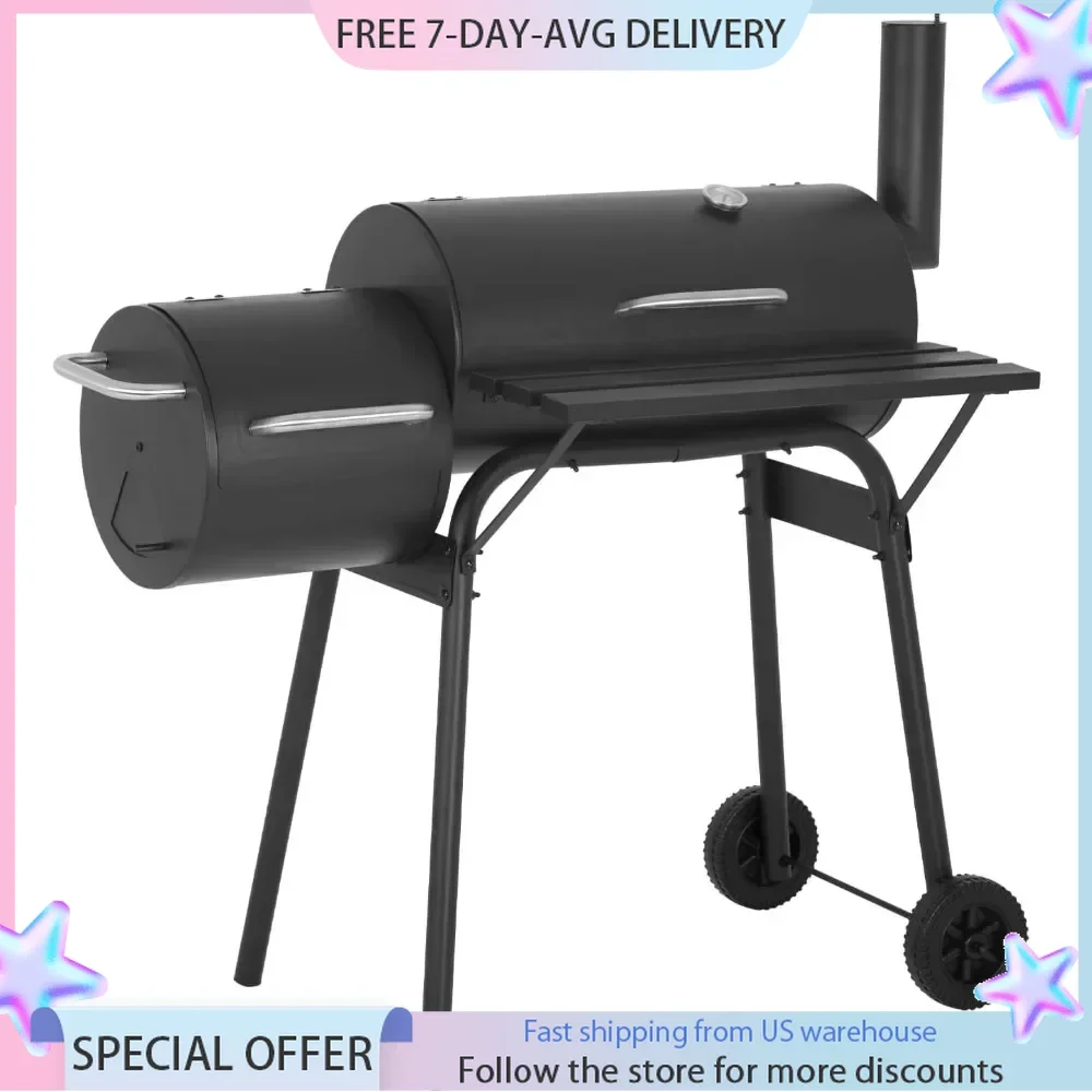 Charcoal BBQ Grill 43-inch Portable Camping Grill for 6-10 People, Offset Smoker, Braised Roast, Patio and Backyard Picnic Grill