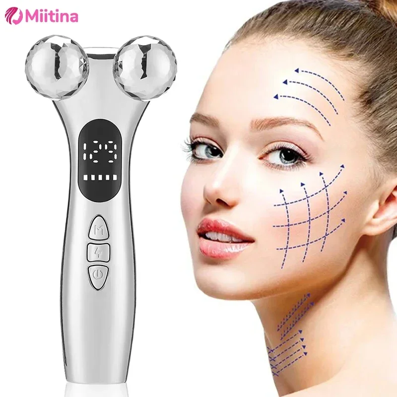 EMS Electric Facial Micro-current Beauty Instrument LED Display Face Lift 4D Roller Massager Skin Tighten Massage Beauty Devices