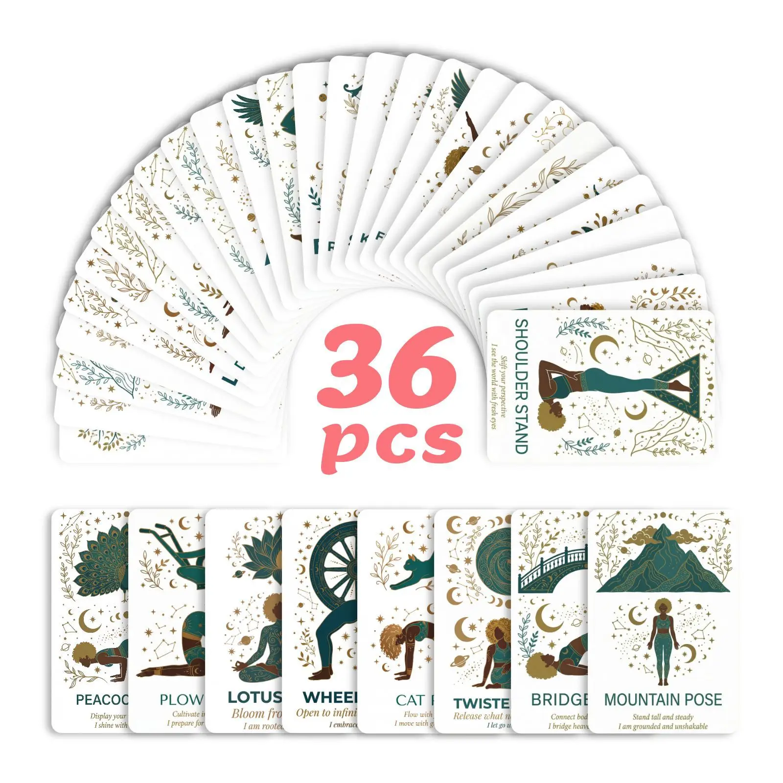 36Pcs Yoga Pose Affirmation Cards Positive Energy Yoga Posture Guide Motivational Learning Cards for Yoga Daily Practice