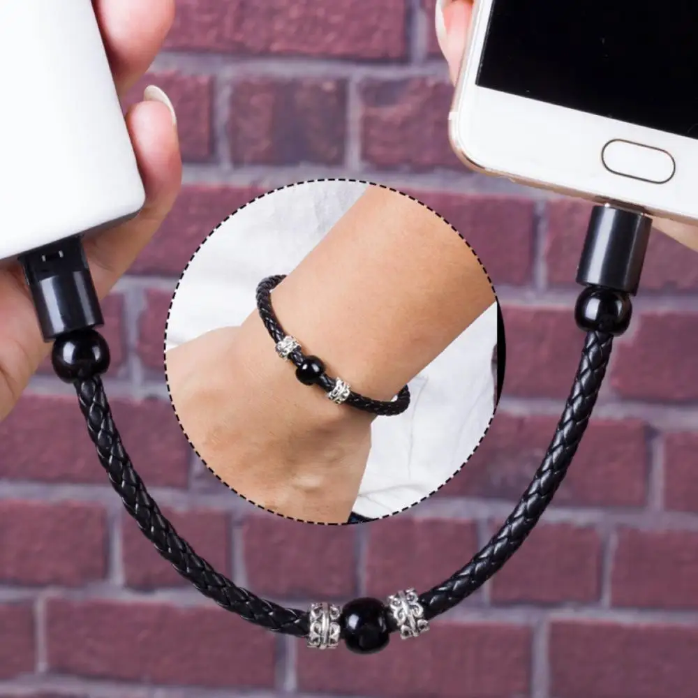 Women Men Faux Leather Braided Bracelet Micro USB Type-C Charging Cable Data Sync Cord Snake Chain Bracelets