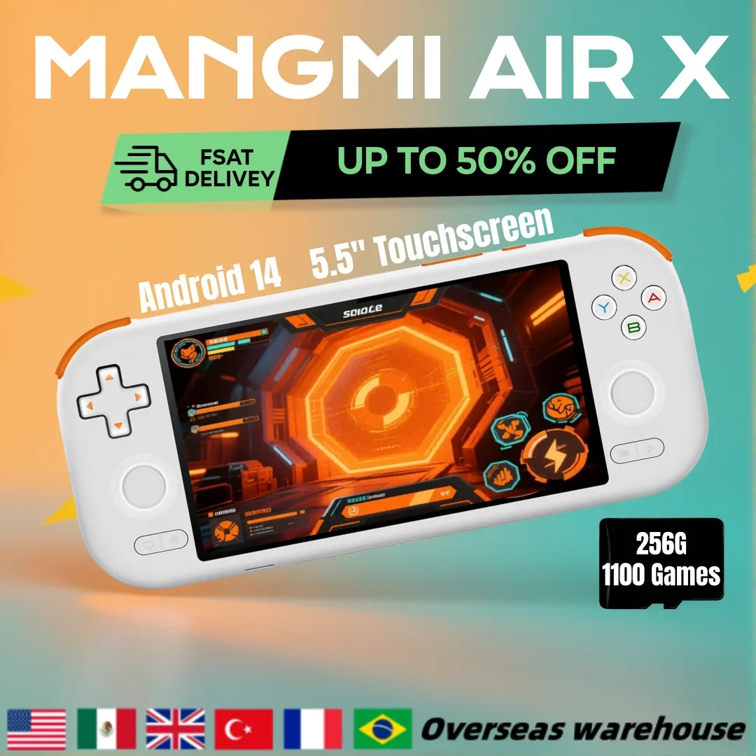 for MANGMI AIR X Handheld Game Console Qualcomm Snapdragon 662 5.5'' Touchscreen Android 14 Cooling Fan 15W Fast Charging RGB